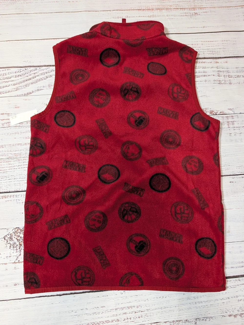 Marvel Kids XL Red Fleece Zip Up Vest Superhero Logo Print Sleeveless Jacket
